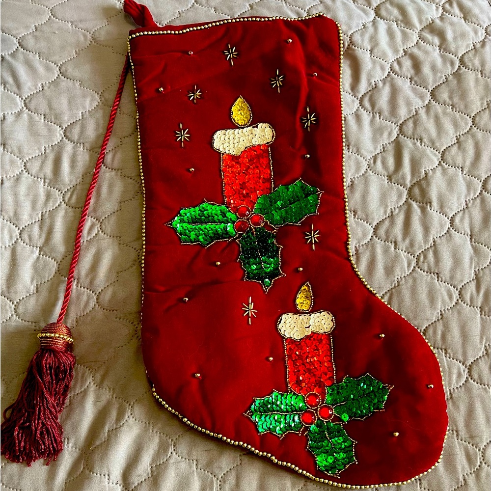 Vintage Christmas Stocking Sequined